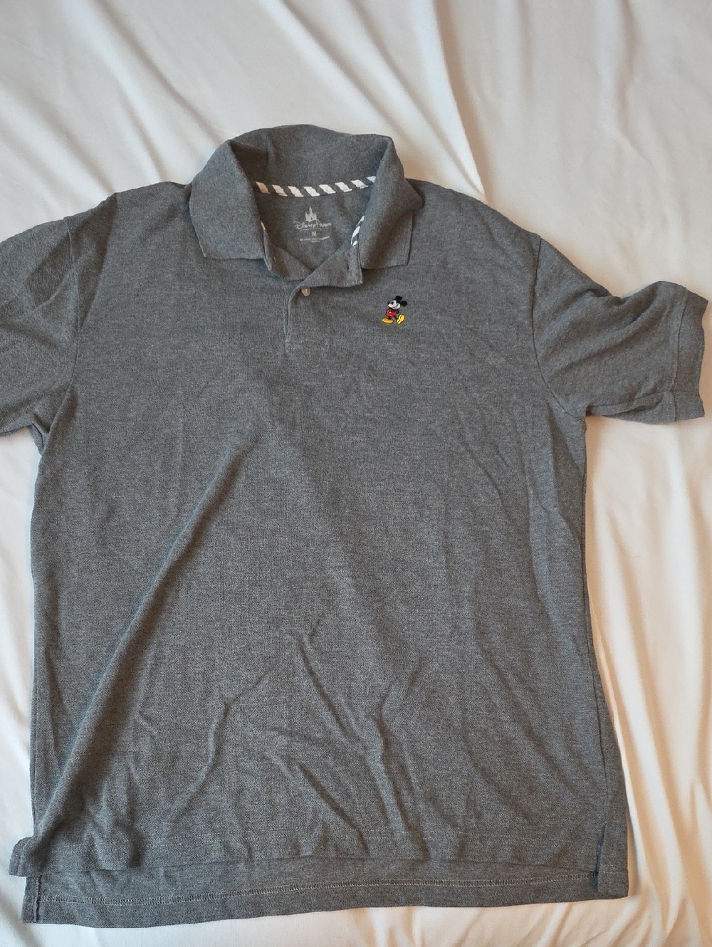 Disney Parks Men's Heather Gray Polo with Embroidered Mickey Medium